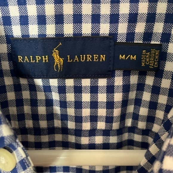 Ralph Lauren Blue/White Checkered Short Sleeve Button Shirt Sz M - Picture 6 of 7